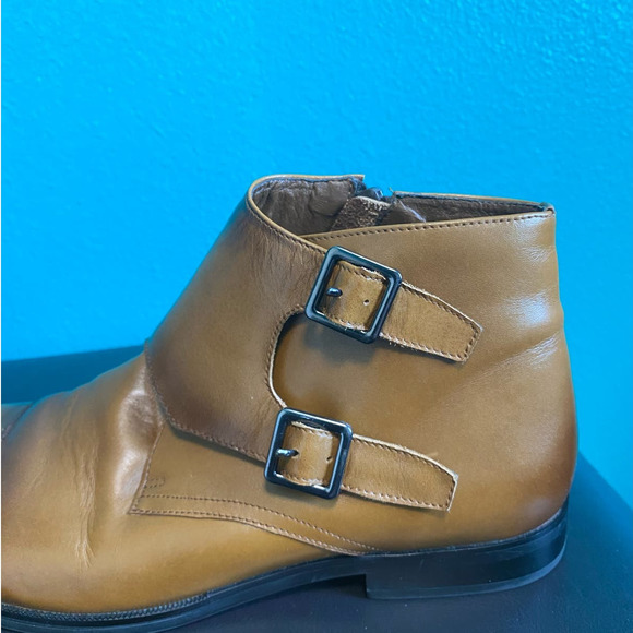 Express Men's Brown Leather Buckle Strap Ankle Boots Size 10 - Picture 7 of 12